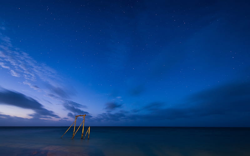 Sea beach night stars sky-Landscape Theme, HD wallpaper