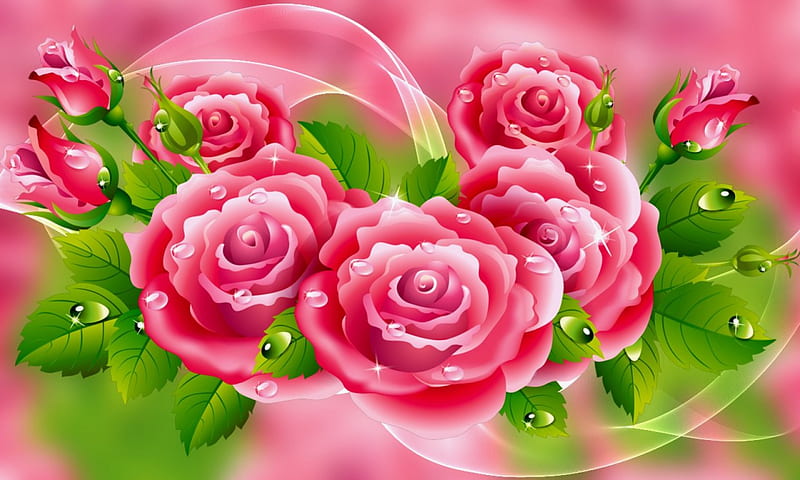 Roses background, pretty, colorful, lovely, background, scent, bonito, roses, fragrance, floral, leaves, flowers, petals, hop, pink, HD wallpaper
