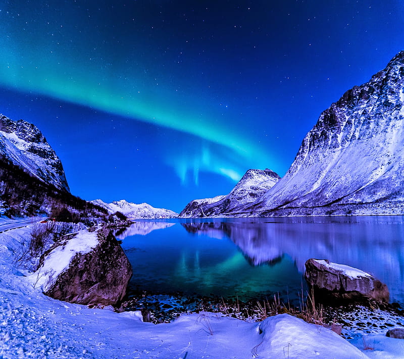 nature , blue, calm, cool, landscape, mountains, sky, winter, HD wallpaper