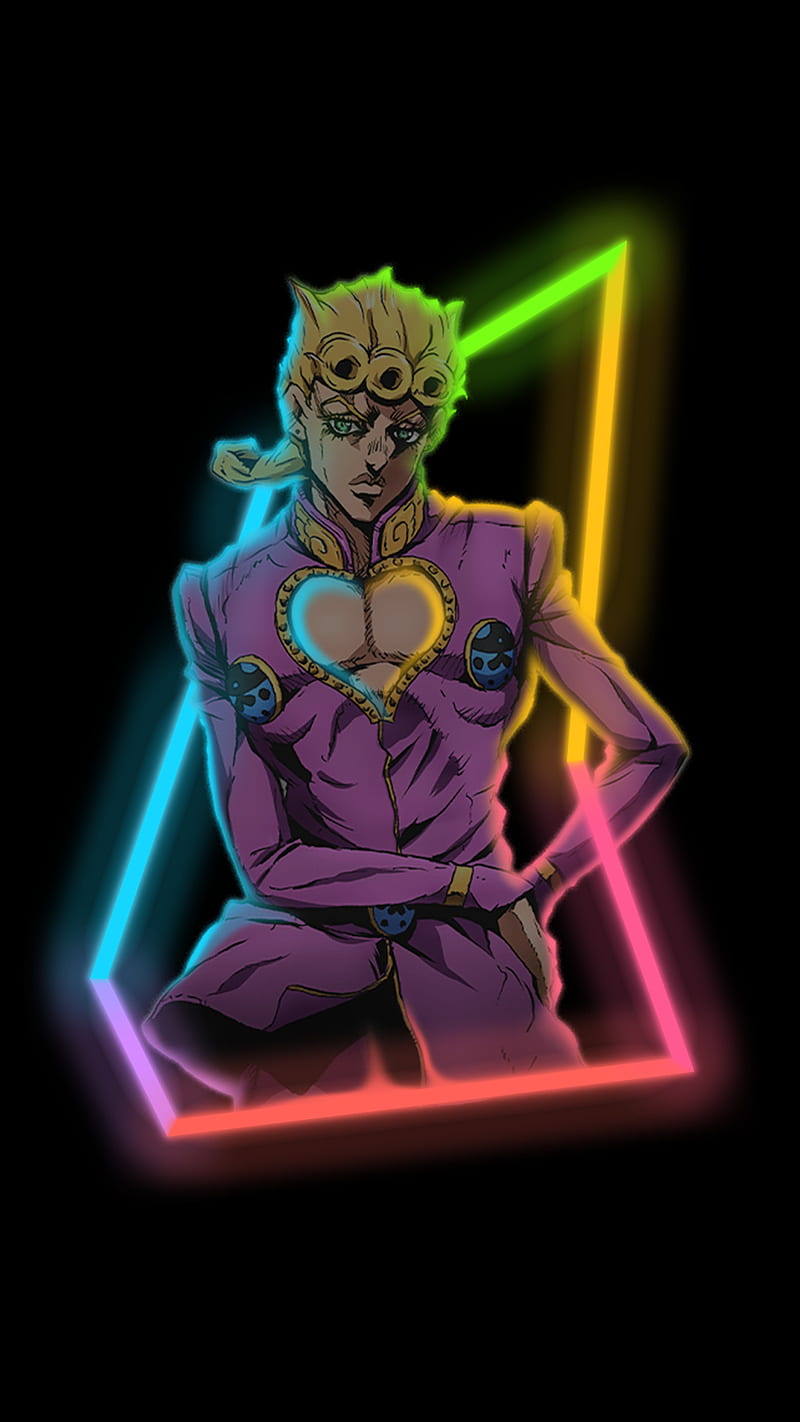 giorno giovanna neon, gold experience, part 5, pose, black, jojo, stand, jjba, HD phone wallpaper