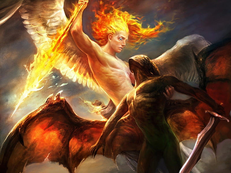 Angel Vs Demon, demon, fantasy, cg, angel, HD wallpaper