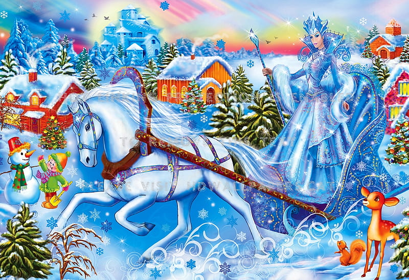 Ice Queen Christamas, ICE, QUEEN, fFANTASY, HORSE, CHRISTMAS, HD wallpaper