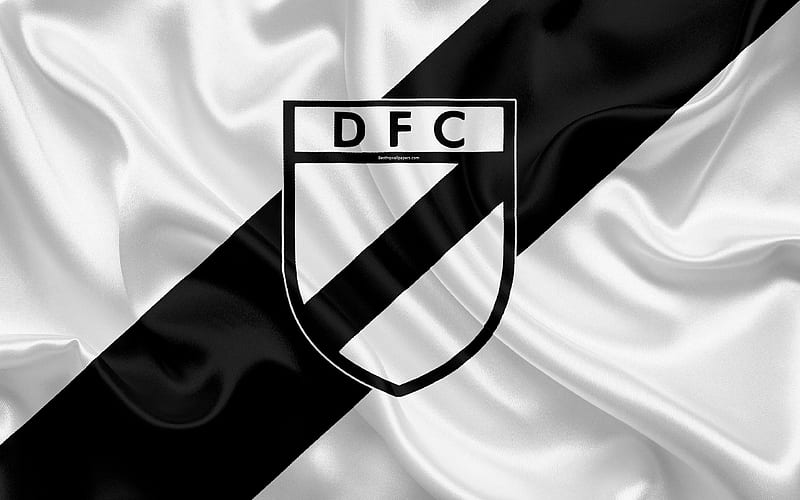 Danubio FC Uruguayan football club, silk texture, logo, emblem, white black flag, Montevideo, Uruguay, Uruguayan Primera Division, football, HD wallpaper