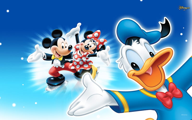 Surprise!, mouse, donald duck, white, mickey, minnie, blue, disney, HD wallpaper