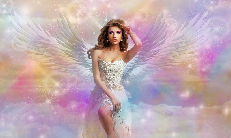 Heavenly Angel, heavenly, Angel, fantasy, lovely, wings, colors, pastel ...