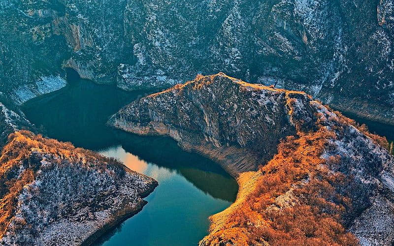 Uvac in Serbia, water, trees, landscape, mountains, HD wallpaper