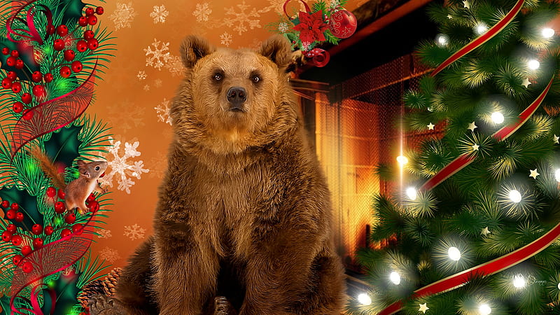 Holiday Bear, Christmas tree, Feliz Navidad, holiday, decorations, brown  bear, HD wallpaper | Peakpx