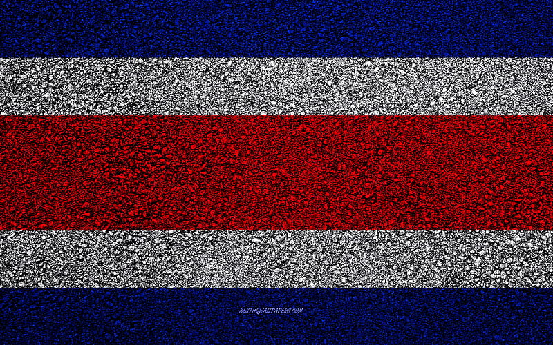 Flag of Costa Rica, asphalt texture, flag on asphalt, Costa Rica flag, North America, Costa Rica, flags of North America countries, HD wallpaper