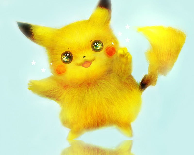 Pikachu CUTE!!, stars, refalctions, art, CUTE, pokemon, kawai, pikachu, animal, anime, fur, HD wallpaper