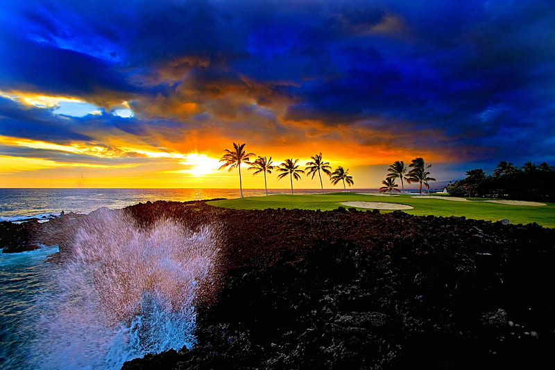 Waikoloa Big Island Hawaii, polynesia, sun, surf, sunset, volcano, palm  trees, HD wallpaper | Peakpx