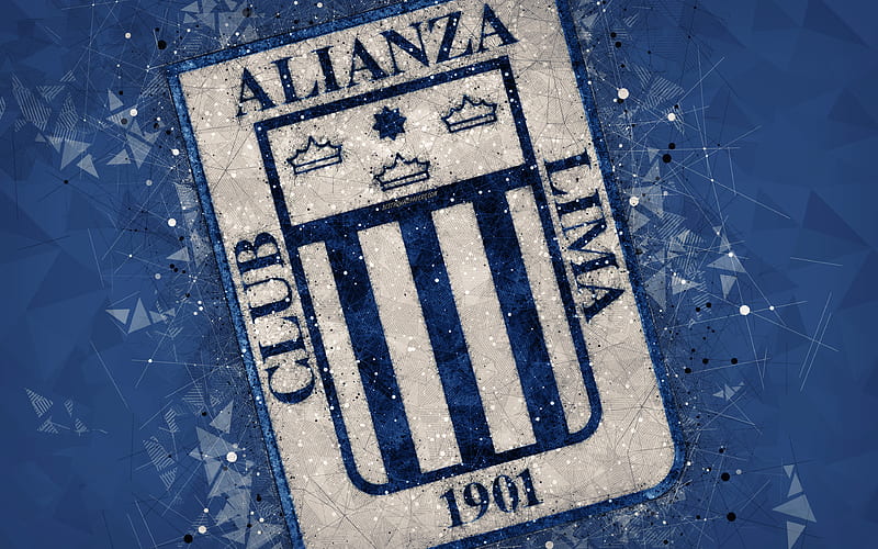 Club Alianza Lima geometric art, logo, Peruvian football club, blue abstract background, emblem, Lima, Peru, football, creative art, Peruvian Primera Division, HD wallpaper
