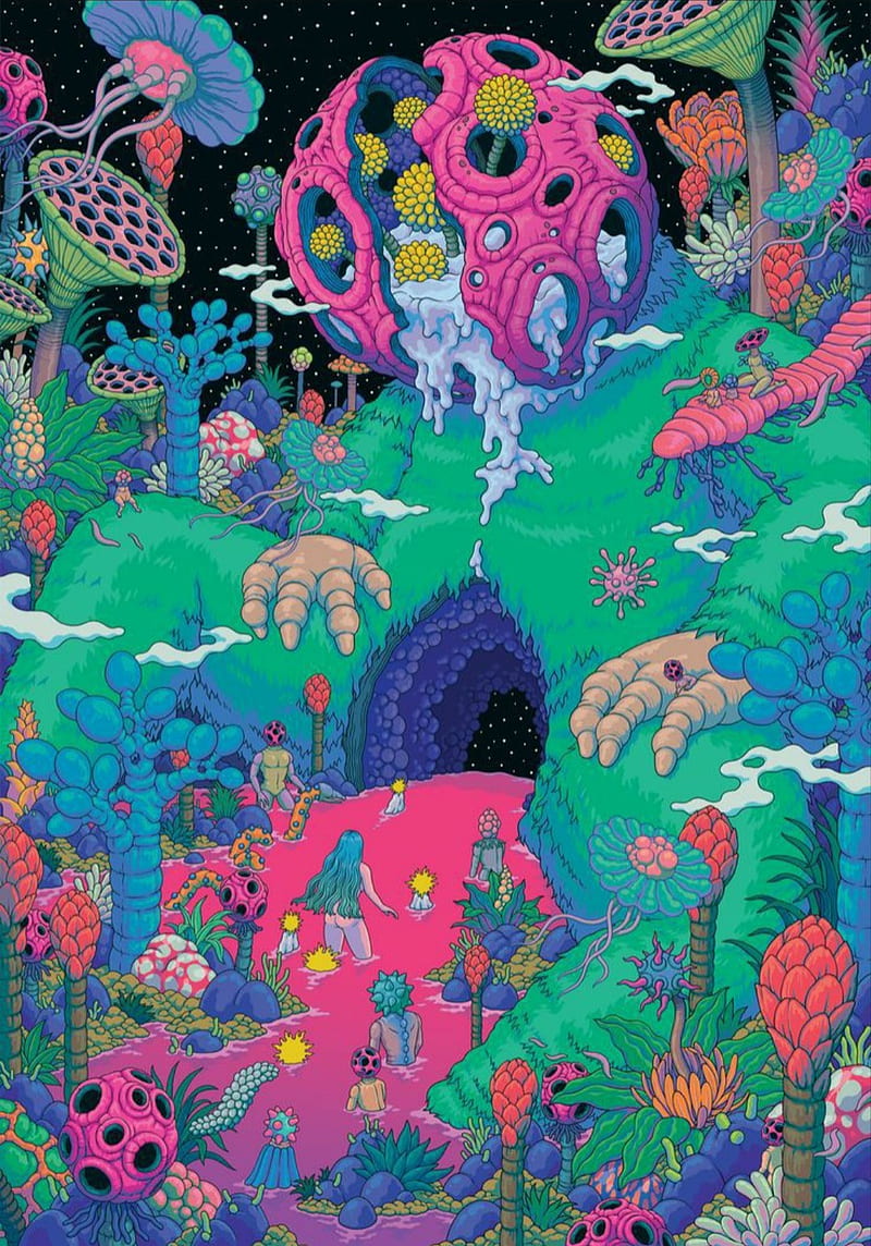 Planete psychedelic, art, color, green, multicolor, pink, psicodelia, HD phone wallpaper