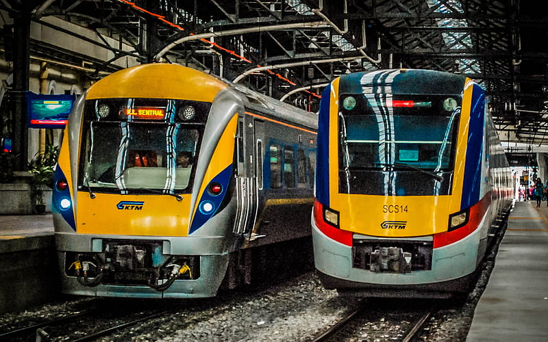KTM Class 91, KTM Class 92, trains, electric trains, passenger transport, Kuala Lumpur Railway Station, HD wallpaper