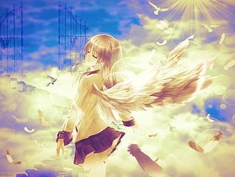 Anime Girl Flying Angel Wings Sky Scenery 4K Wallpaper iPhone HD Phone #810i