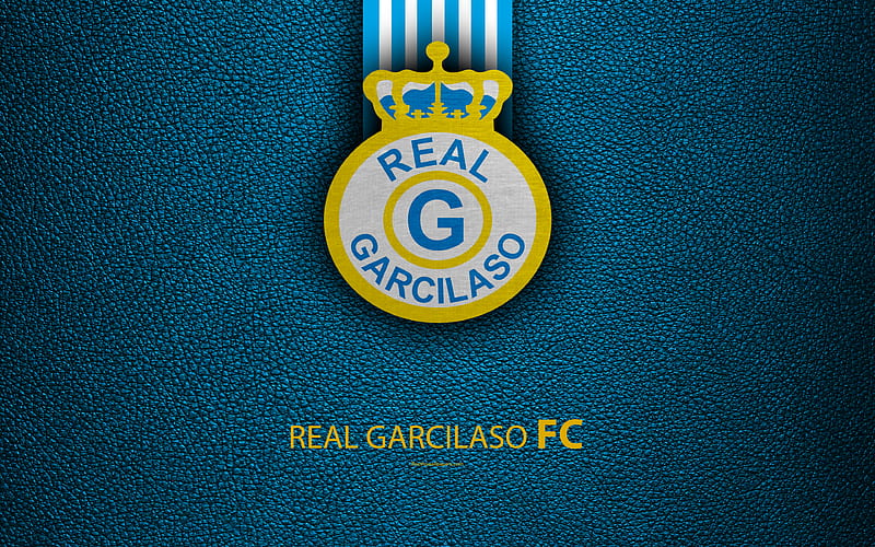Real Garcilaso FC logo, leather texture, Peruvian football club, emblem, blue white lines, Peruvian Primera Division, Cuzco, Peru, football, HD wallpaper