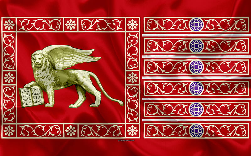 Flag of Venice silk texture, red silk flag, coat of arms, Italian city, Venice, Italy, symbols, HD wallpaper