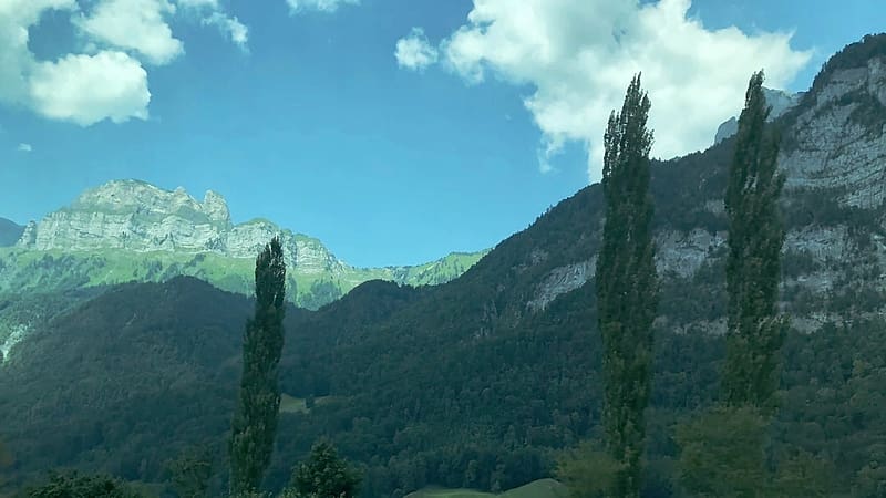 Gamsberg mountain in the Appenzell Alps, Switzerland, clouds, landscape, sky, rocks, trees, HD wallpaper