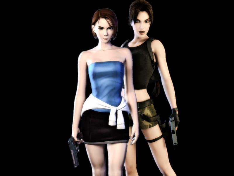 Jill Valentine and Lara Croft, awesome, lara, cool, jill, HD wallpaper