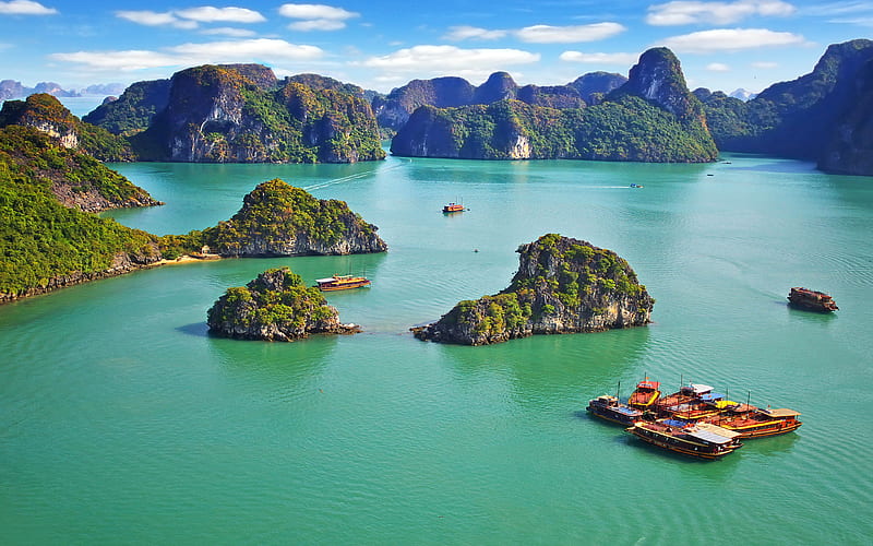 Ha Long Bay, sea mountains, islands, Asia, Vietnam, HD wallpaper