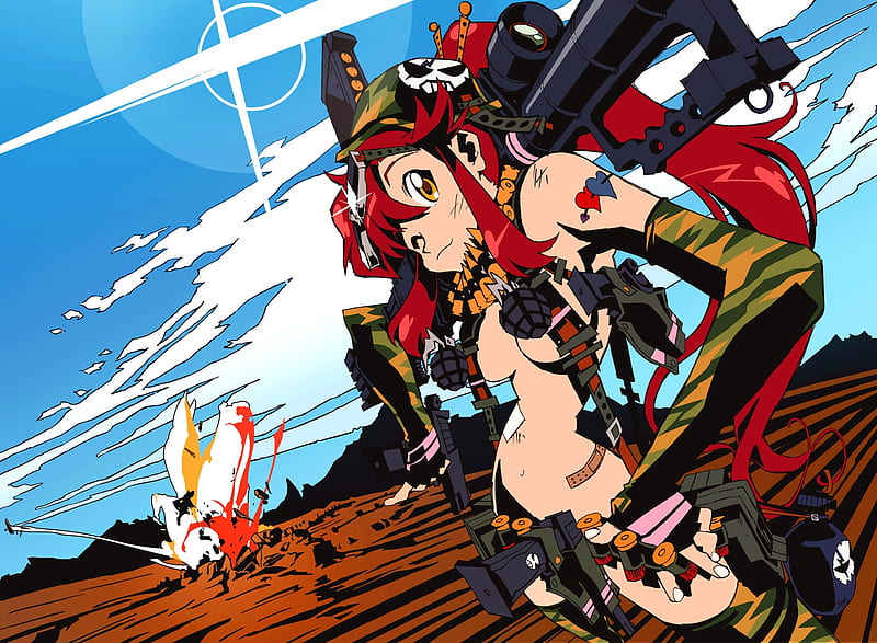 Yoko, guns, exploion, anime, grenades, echi, gurren laggen, HD wallpaper