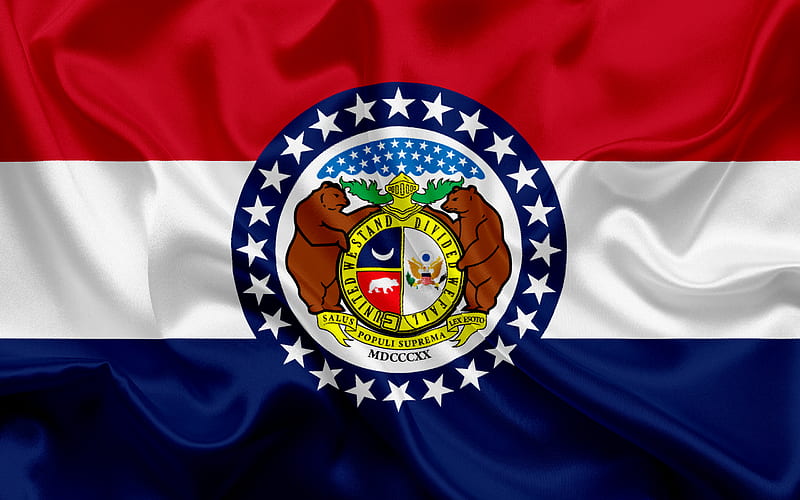 Missouri Flag, flags of States, flag State of Missouri, USA, state Missouri, silk flag, Missouri coat of arms, HD wallpaper