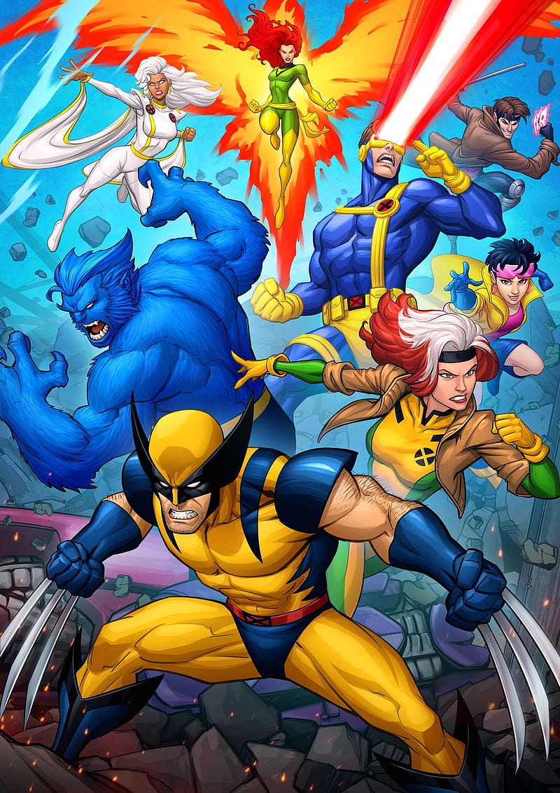 Patrick Brown, fan art, Wolverine, X-Men, Cyclops, Jean Grey, Gambit, Storm (character), Beast (character), Rogue (X-men), fire, phoenix, Jubilee, HD phone wallpaper