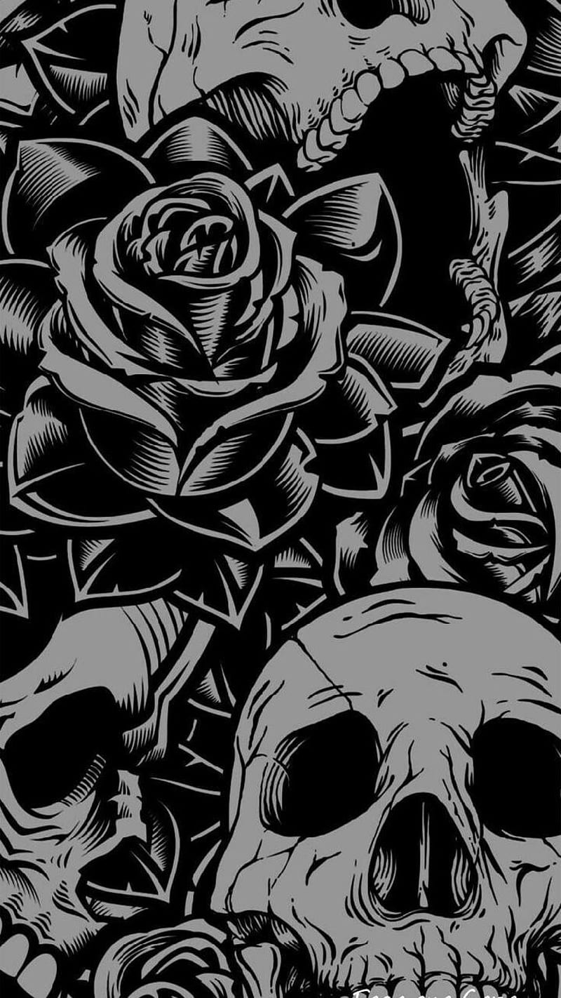 Skulls and roses, rose, HD phone wallpaper