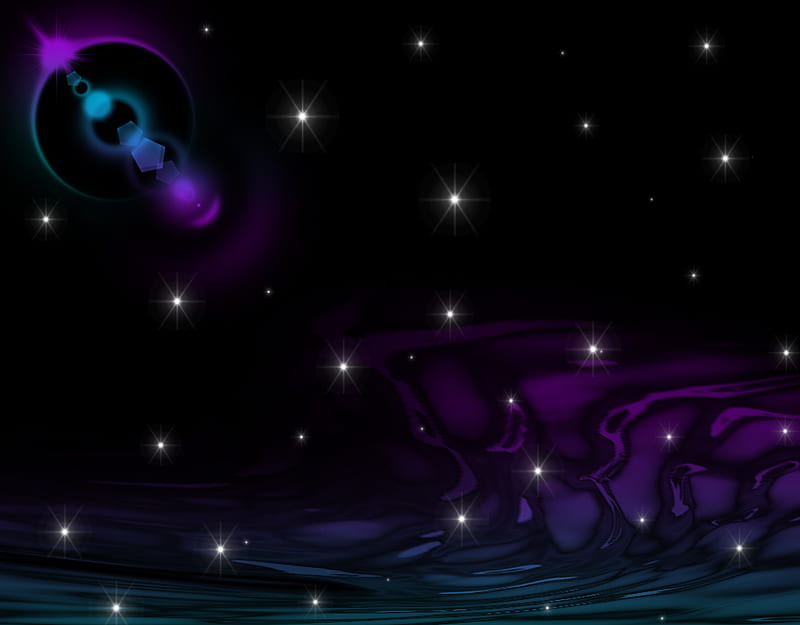 Ocean Motions, waters, oceans, stars, purple, len flares, blue, HD wallpaper