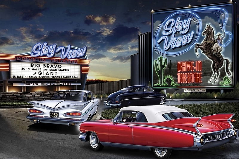 Sky View Drive In Theatre, carros, theatre, oldies, vintage, HD wallpaper
