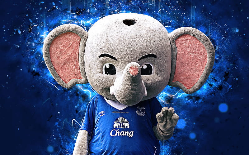 Chang the Elephant mascot, Everton, abstract art, Premier League, Changy, creative, official mascot, neon lights, Everton FC mascot, HD wallpaper