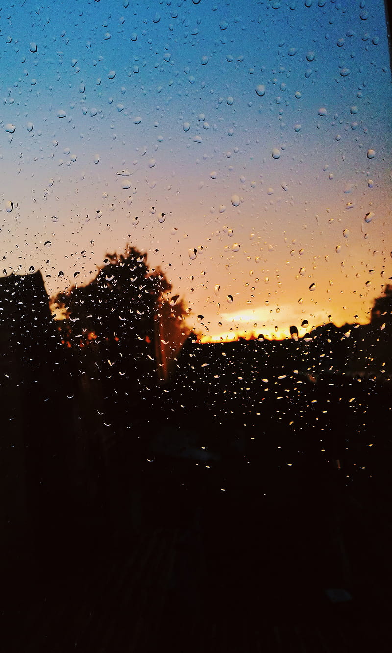 Rainy days, blue sky, rain, sun, view, window, HD phone wallpaper