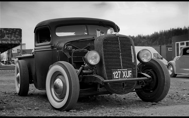 '37 Ford Pickup, pick, up, 1937, ford, black and white, pickup, HD wallpaper