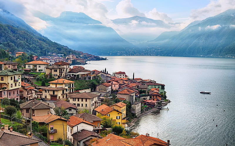 Lake Como, Bellagio, mountain landscape, Alps, Lombardy, Italy, cloudy weather, HD wallpaper