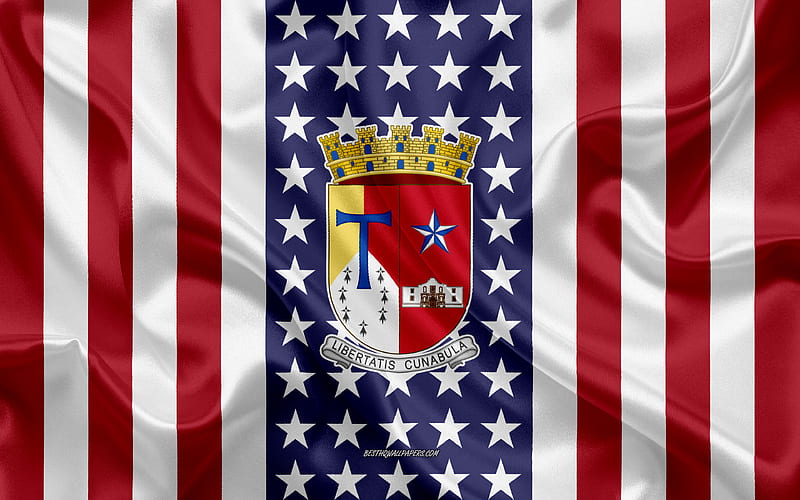 San Antonio Seal silk texture, American Flag, USA, San Antonio, Texas, American City, Seal of the San Antonio, silk flag, HD wallpaper