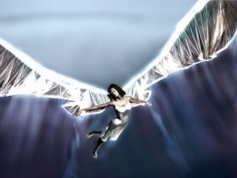 Cellophane Winged Angel, 3d, female, wings, angel, flying, winged, HD wallpaper