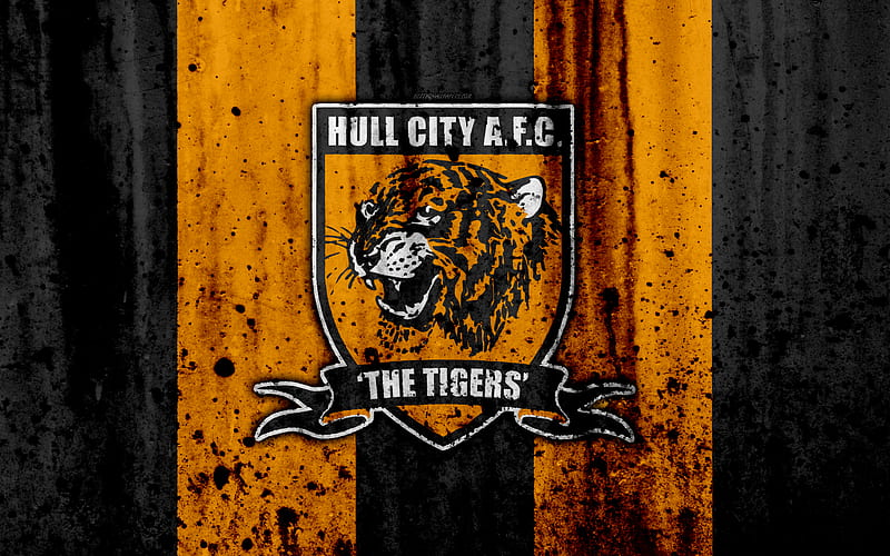 FC Hull City, grunge, EFL Championship, art, soccer, football club, England, Hull City, logo, stone texture, Hull City FC, HD wallpaper