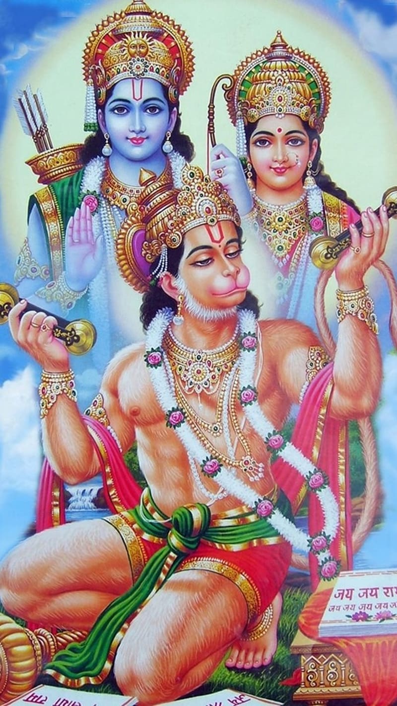 Hanuman With Lord Ram And Sita, hanuman, lord ram, sita, bhakti ...
