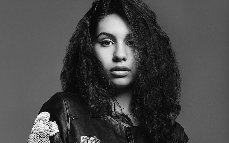 Alessia Cara, Canadian singer, portrait, young stars, monochrome, HD wallpaper