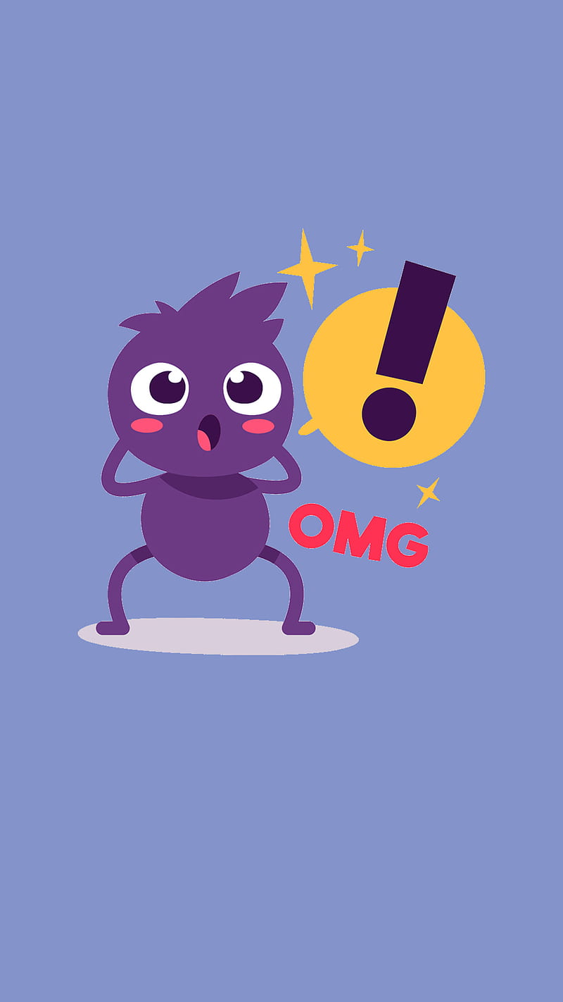 OMG, Kiss, ant, cute, exclamation, purple, red, scared, wow, yellow, HD phone wallpaper