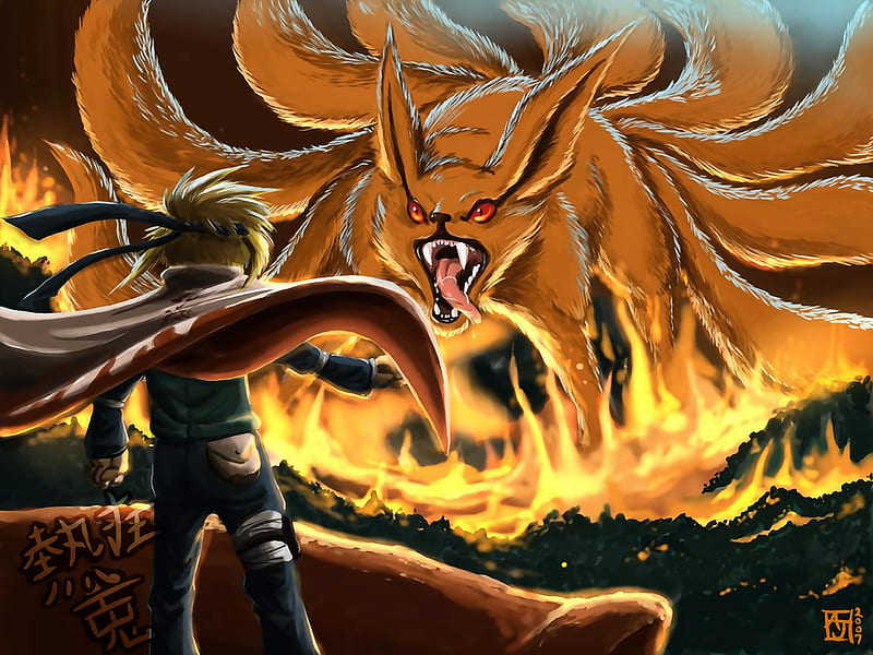 Minato and 9 Tails, diablo, fire, HD wallpaper | Peakpx