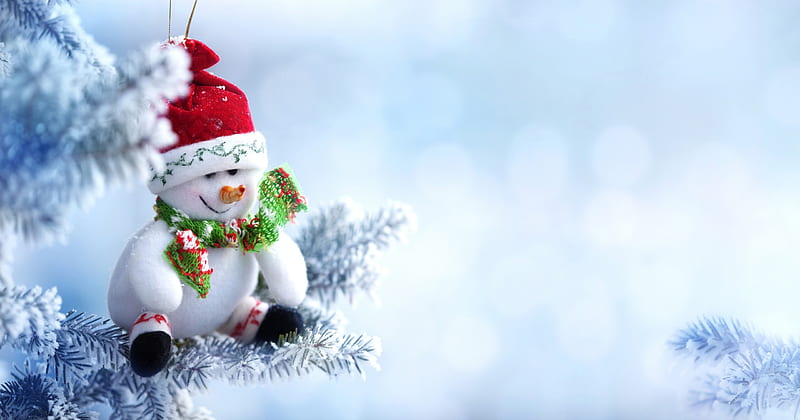 Happy Holidays!, craciun, christmas, decoration, snowman, hat, iarna, winter, card, red, HD wallpaper