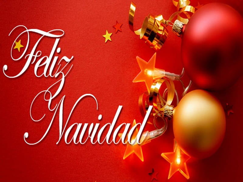 Feliz Navidad, Christmas, red, gold, greeting, HD wallpaper