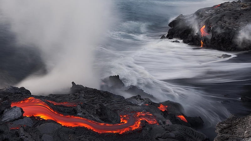 Magma Flow, oceans, flow, nature, steam, forces of nature, magma, HD wallpaper