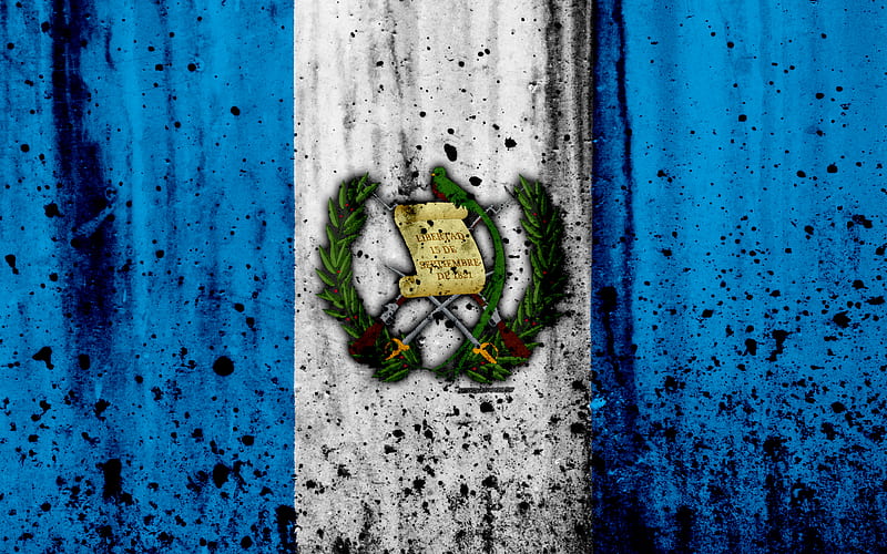 Guatemalan flag grunge, North America, flag of Guatemala, national symbols, Guatemala, coat of arms of Guatemala, Guatemalan national emblem, HD wallpaper