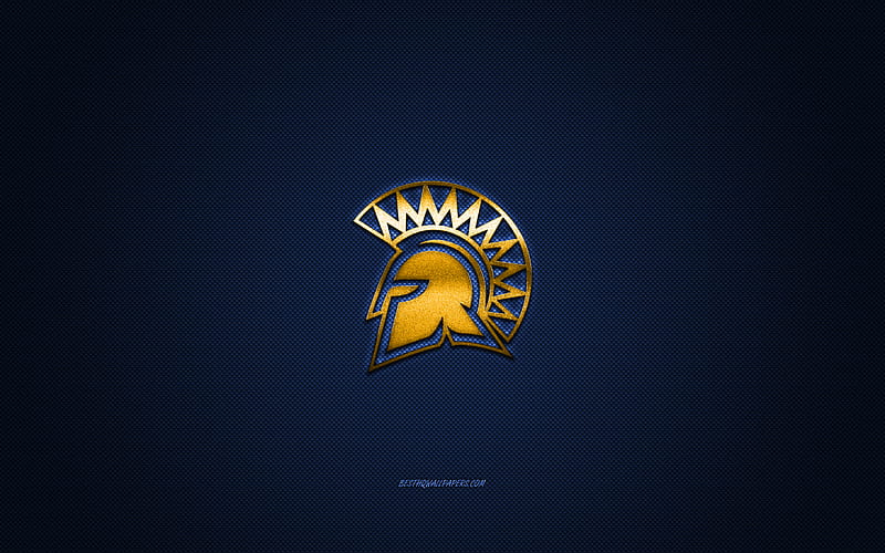 San Jose State Spartans logo, American football club, NCAA, golden logo, blue carbon fiber background, American football, San Jose, California, USA, San Jose State Spartans, HD wallpaper