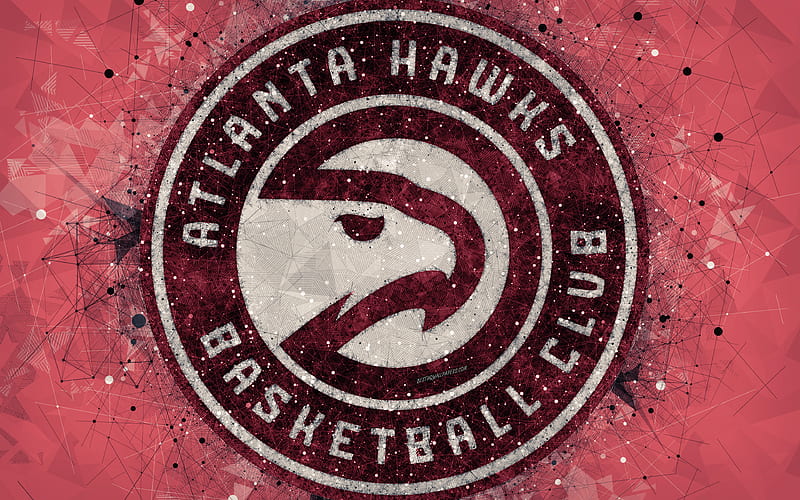 Atlanta Hawks creative logo, American basketball club, emblem, geometric art, NBA, red abstract background, Georgia, USA, basketball, National Basketball Association, HD wallpaper