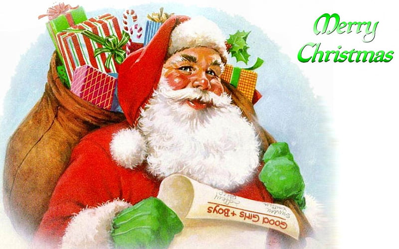Santa Claus F1, Christmas, art, holiday, December, Santa, illustration, artwork, wide screen, list, occasion, toys, HD wallpaper