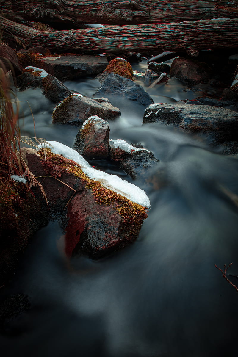 river, stones, logs, water, stream, HD phone wallpaper