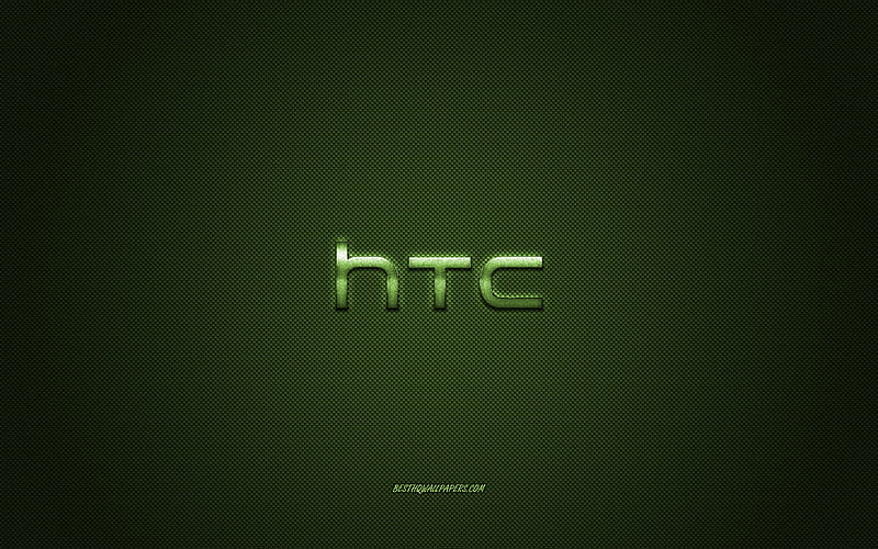 HTC logo, green shiny logo, HTC metal emblem, for HTC smartphones, green carbon fiber texture, HTC, brands, creative art, HD wallpaper