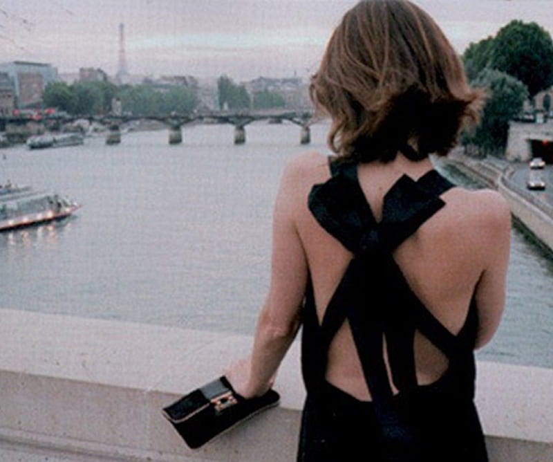 Sophia Coppola, boats, bridge, view, black dress, purse, tunnel, road, woman, HD wallpaper